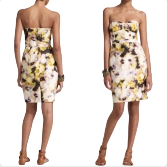 J.Crew Ella Garden Floral Strapless Dress Yellow Size 2 - Picture 2 of 9